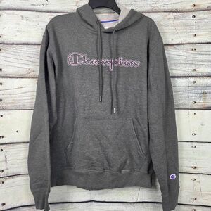 Champion M Gray Script Logo Hoodie